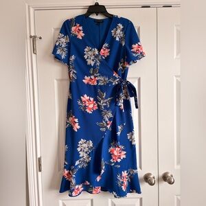 Floral Blue Midi Wrap Dress
